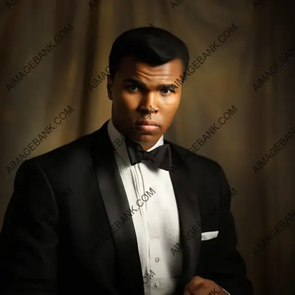 Mohammed Ali in a Stylish Tuxedo, Gazing Forward