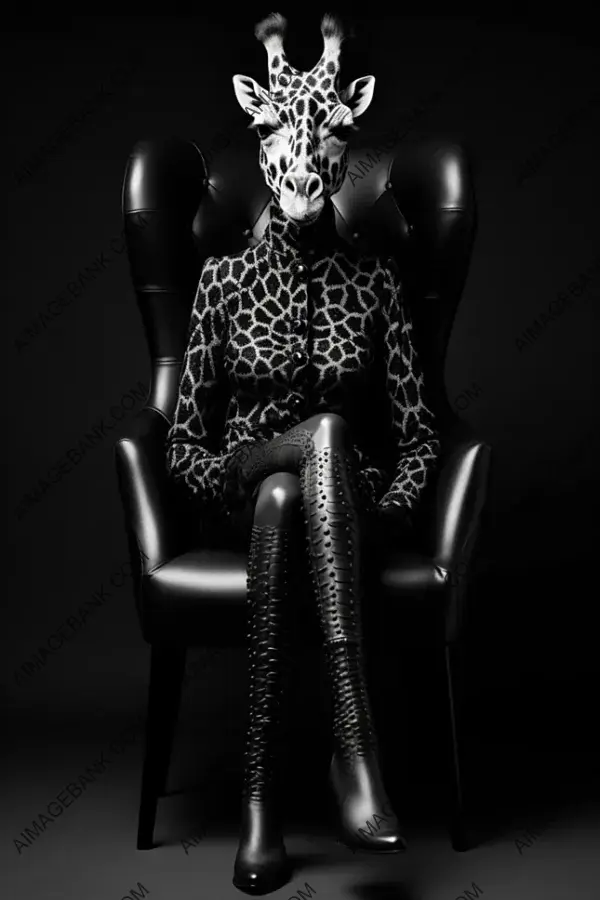 Unique Giraffe Woman in High Heels Black and White.