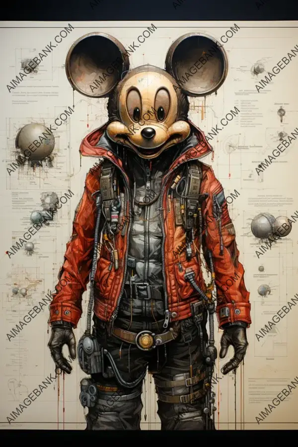 Technical Drawings: Cyberpunk Mickey Mouse in Action.