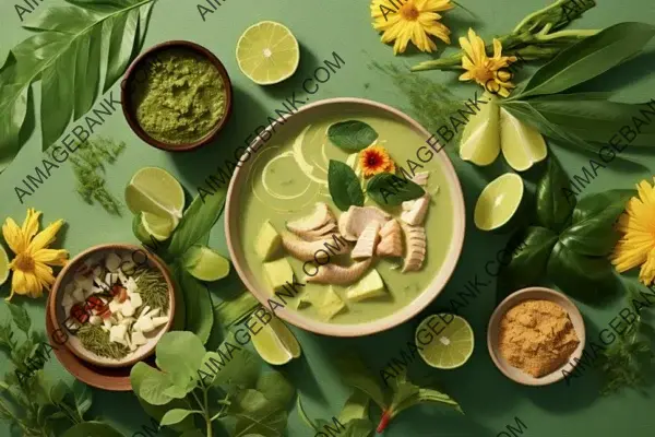 Busy Food Lover&#8217;s Delight: Captivating Flat Lay of Green Curry Thai Meal Ideas