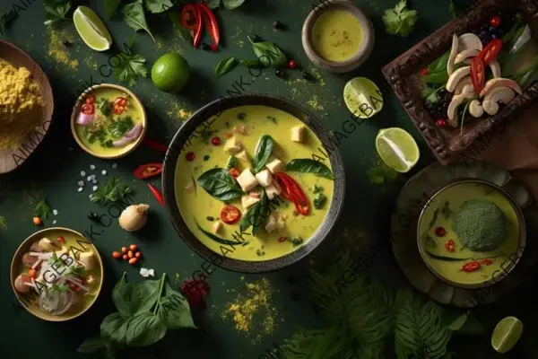 Visual Delights: Exploring Green Curry Thai Meal Ideas Through Flat Lay