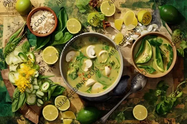 Satisfy Your Cravings: A Flat Lay Showcase of Green Curry Thai Meal Ideas