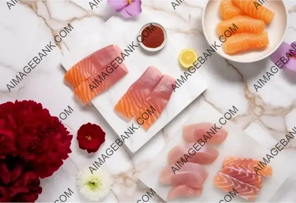 Artistic Presentation: Savory Sashimi Highlighted in a Flat Lay