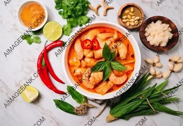 Thai Chicken Red Curry: A Tempting Feast in a Flat Lay Focus