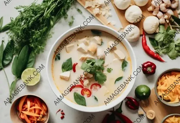 Tempting Tom Kha Gai: A Captivating Flat Lay Focus