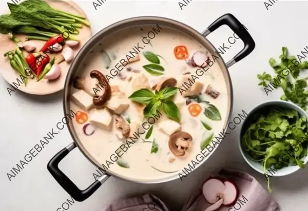 Culinary Artistry: Tempting Tom Kha Gai in a Captivating Flat Lay