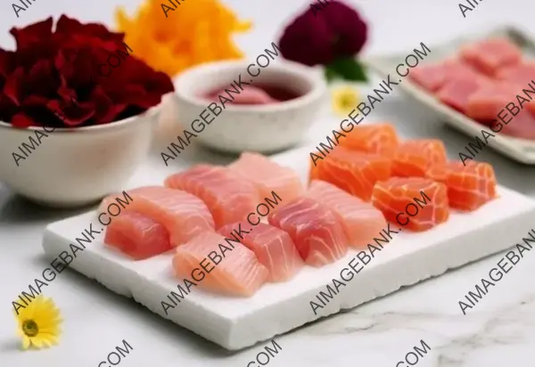 Sashimi: A Culinary Delight Captured in Focus on White Marble Background