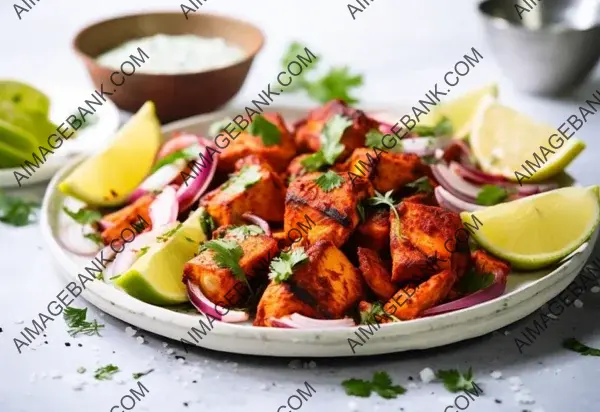 Captivating Tandoori Chicken: Flavorful Dish Showcased in Focus on White Marble