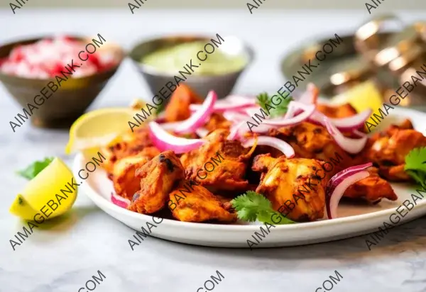 Tandoori Chicken Temptation: Capturing the Flavor in Focus on White Marble Background