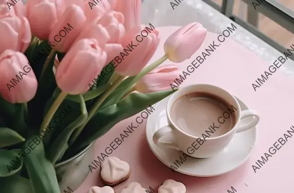 Elegance in Bloom: Pink Tulips Paired with a White Coffee Cup for a Visual Treat