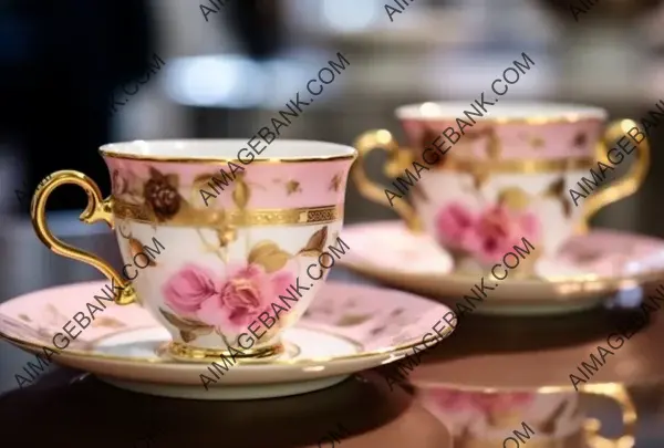 Coffee and Macaroon Elegance: Two Cups Paired with Pink Delicacies for a Tempting Scene