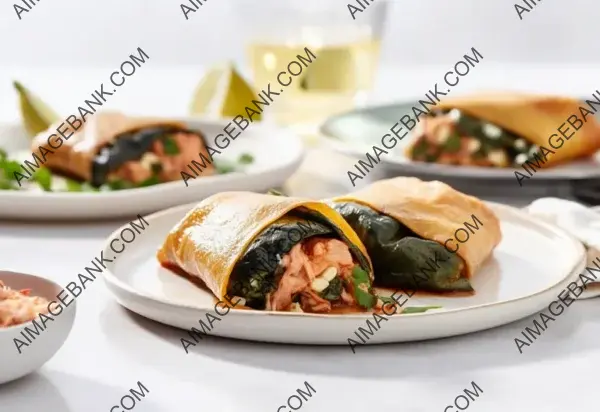 Chiles Rellenos Dish on Sharp White Marble