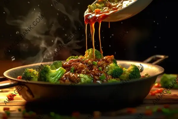 Meat Sauce Pouring Over Broccoli: Plate Delight