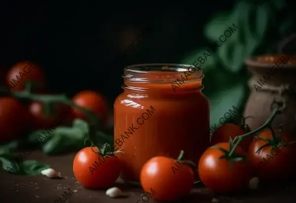 Jar of Tomato Sauce with Fresh Basil Leaves