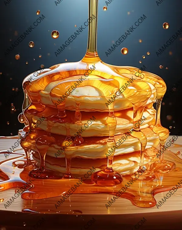 Golden Pancakes with Dripping Syrup