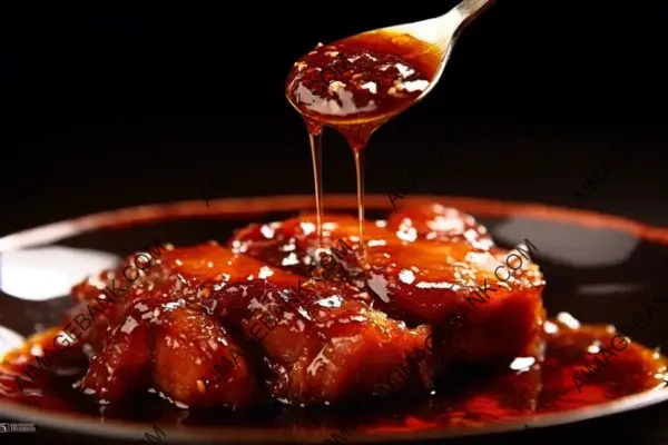 Spoon Pouring Sauce on Sizzling Pork