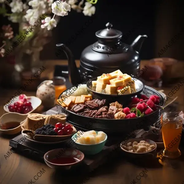 Chinese Tea Service with Snacks