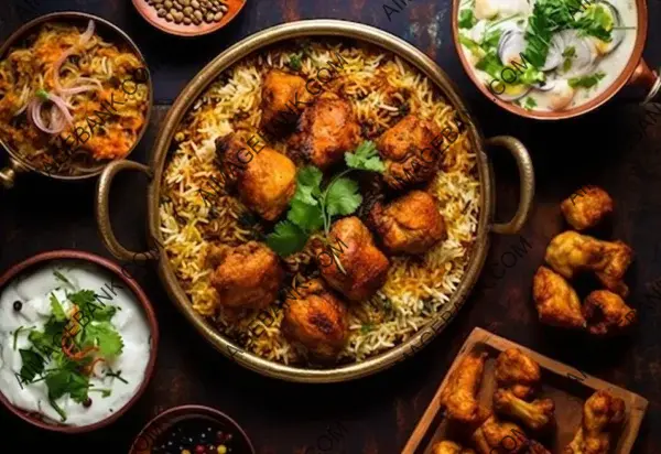 Flat Lay of Biryani: Fragrant and Flavorful Rice Dish