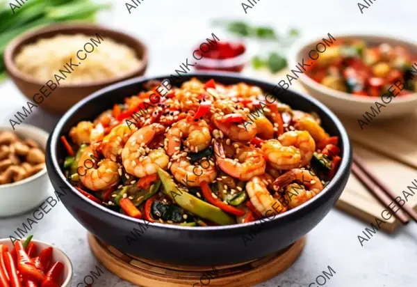 Flat Lay of Gong Bao Shrimp: A Spicy Asian Delight