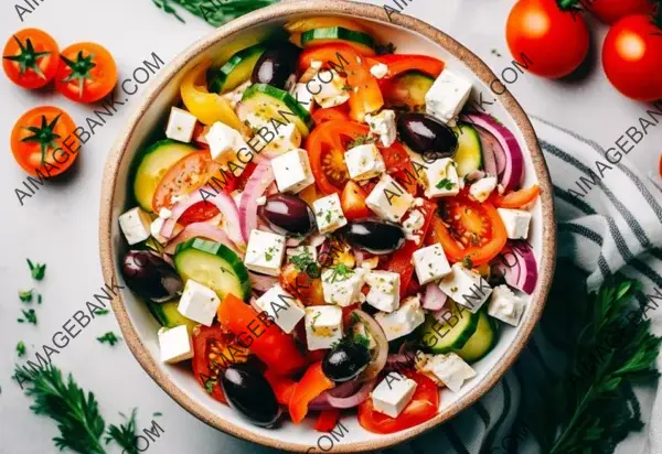 Flat Lay of Greek Salad: A Fresh and Tangy Classic