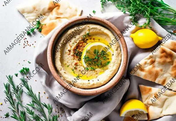 Flat Lay of Hummus: Creamy Dip Made from Chickpeas