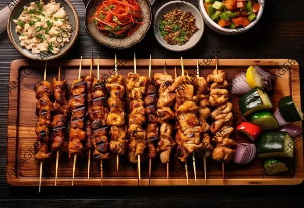 Flat Lay of Yakitori: Skewered Japanese Delight