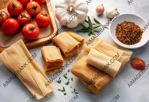 Flat Lay Tamales Focus on Sharp White Marble