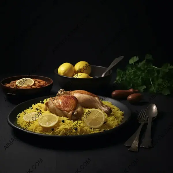 Syrian Cooking: Yellow Rice on Black Plate