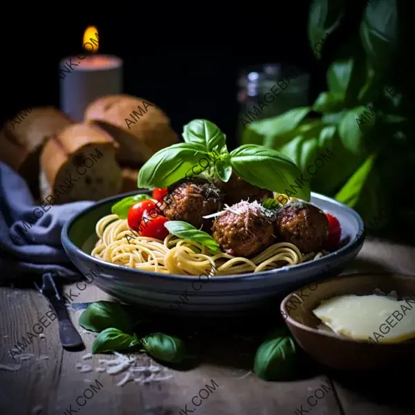 Spaghetti and Meatballs in Elegant Black Bowl