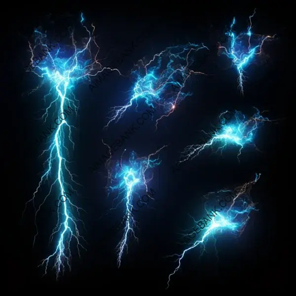 Set of Electric Thunder Bolts and Lights Effects in Isometric