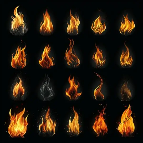 Black Background Flames Isolated Set