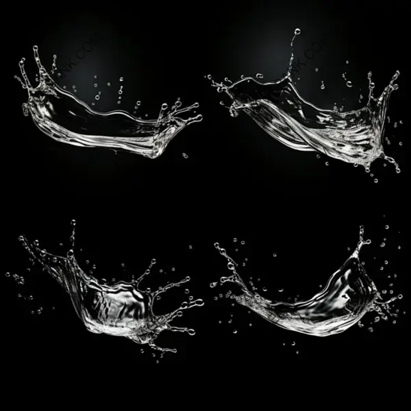 Water Splash Set with Realistic Details on Black Background