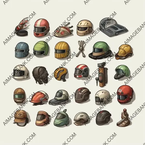 Helmet Hand-Drawn Game Items