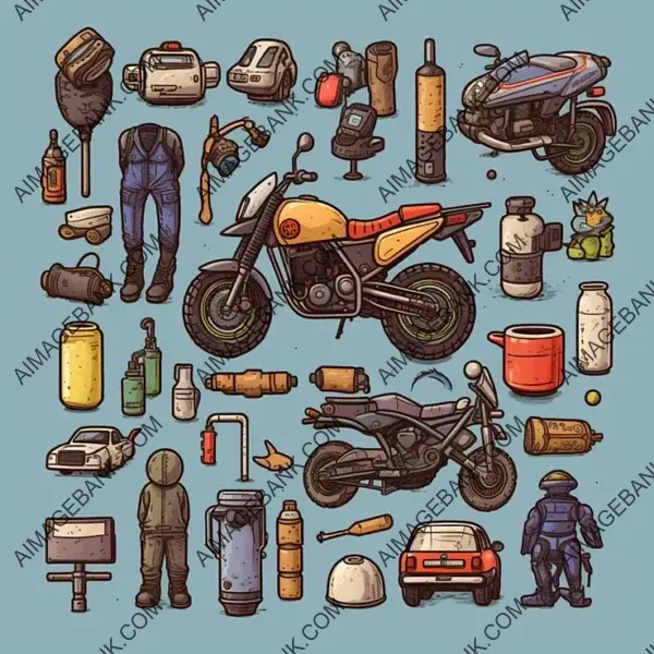 Motorcycle Hand-Drawn Game Items