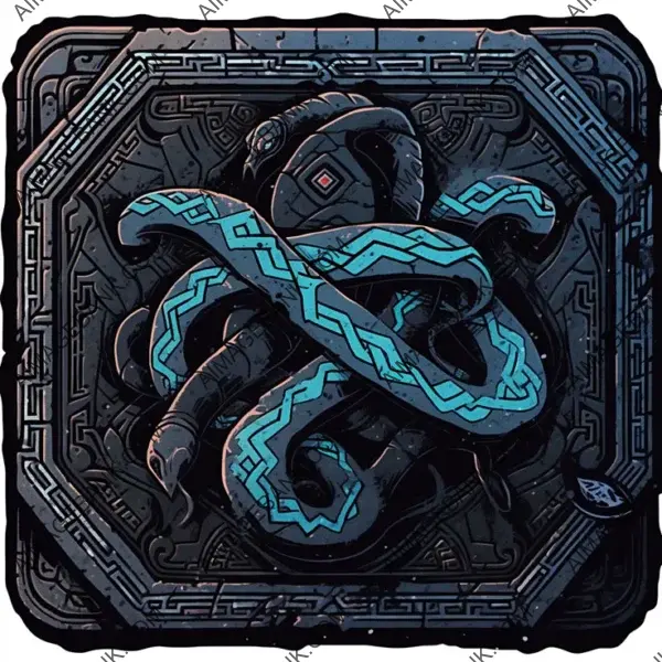 Mystic Symbols: Engraved Serpent on Runic Stone Icon in Gaming.