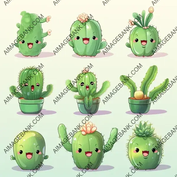 Gaming with Cacti: Kawaii Emotes in Green Poses.