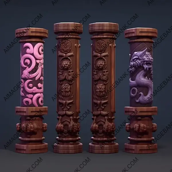 Gaming Ambiance: Chinese-Styled Wooden Pillar Images in RPGs.