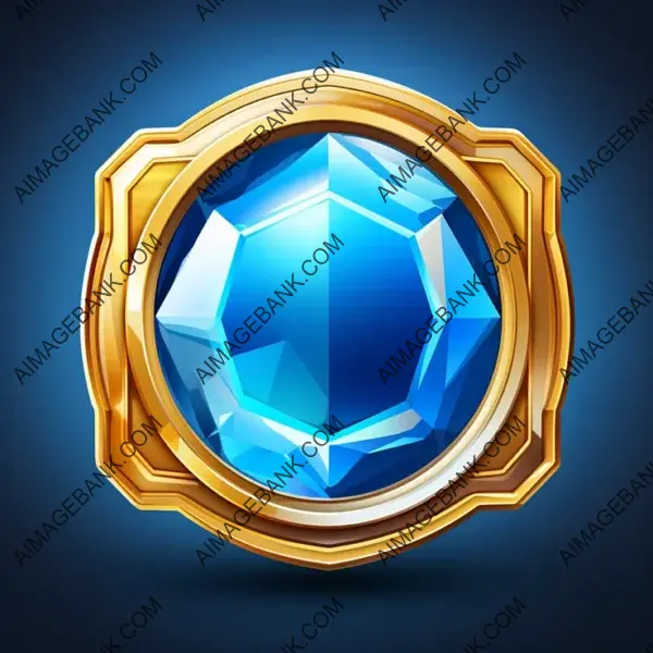 Gaming Gemstone Beauty: Blue Icon with Gold Border.