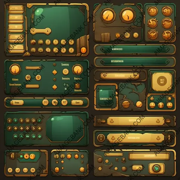 Panel GUI Kit in Cartoon Style: Brown Green Color.