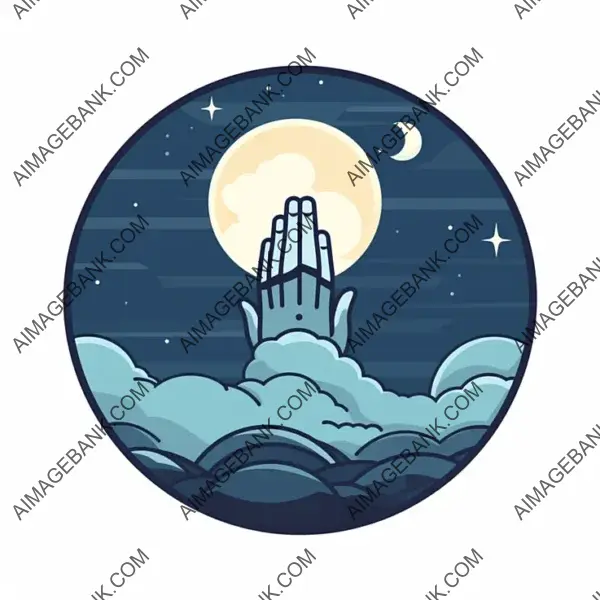 Praying Hands in Front of Moon: Icon Style.