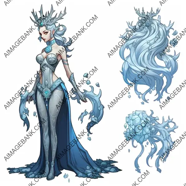 Cold Sovereignty: A Full Body Side View of the Frost Queen in 2D.