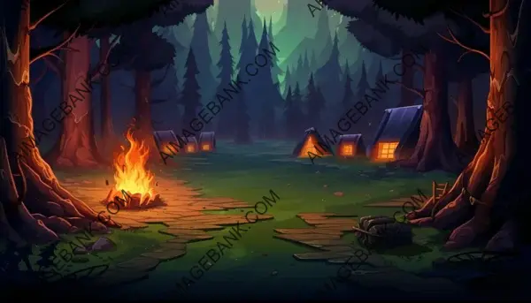 Firelight in the Forest: A 2D Stylish Campfire in the Verdant Woods.