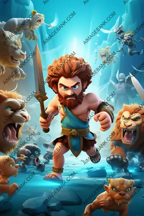 Divine Face Off: Cute 3D Greek God Characters in Battle.