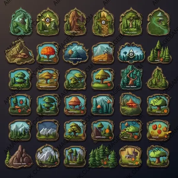 2D Card Deckbuilder: Forest Map Battle Icons.