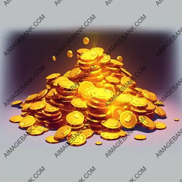 Cartoon-Style Pile of Treasured Gold Coins