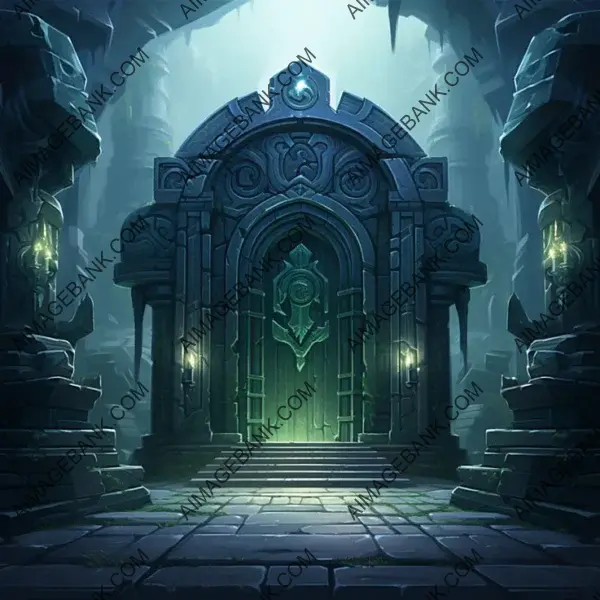 Symmetrical Entrance to Fantasy Dungeon in Hearthstone Style