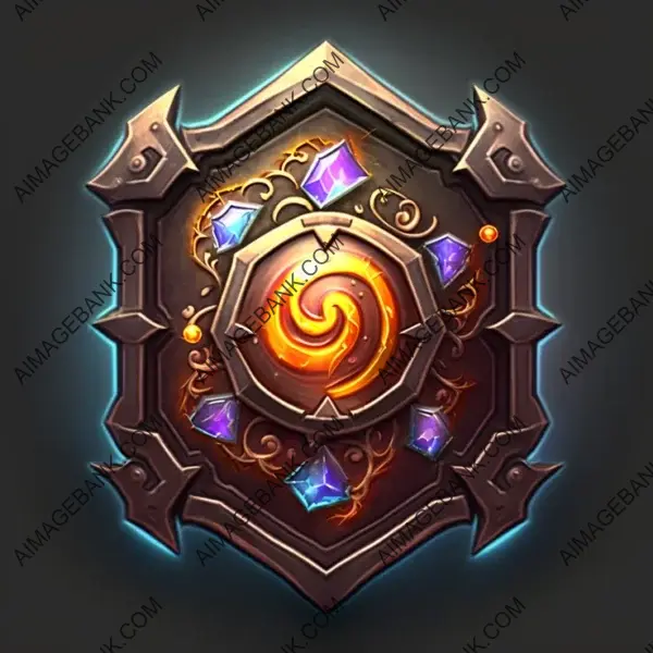 Hearthstone Art with Intricate Metal Shield Gems