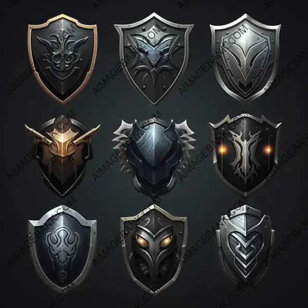 Dark Fantasy UI: Gray Hues Shield Icons