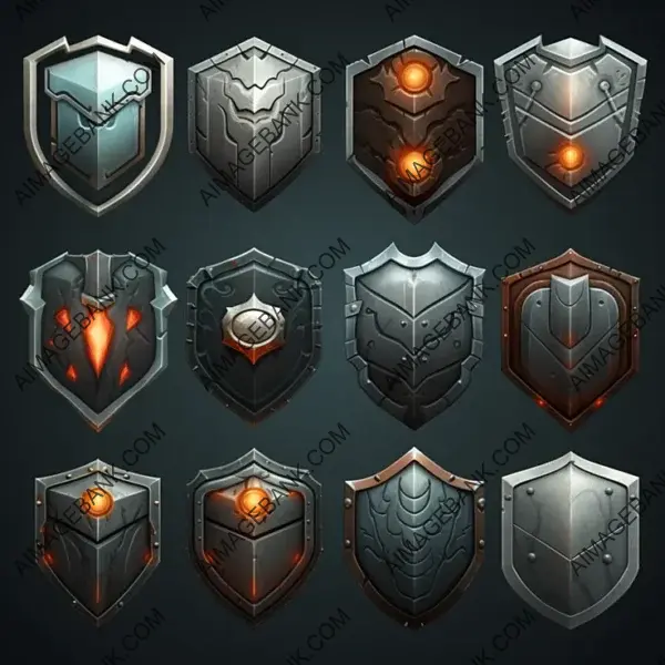 Game UI: Gray Square Shield Icons