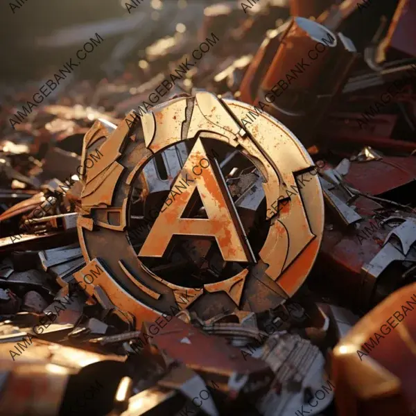 Avenger logo created from rusty metal scraps, in 3D